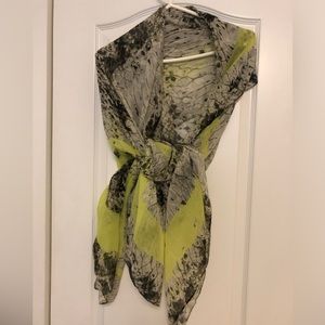 Large lightweight scarf or shawl, green, beige, black, never used